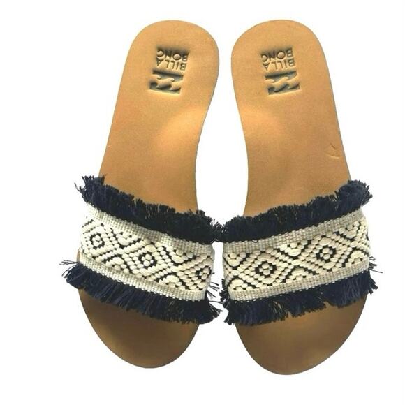 Billabong Macrame Woven Fringe Slide Sandals Boho Beach Flip Flops Size 9.5 - Picture 4 of 5
